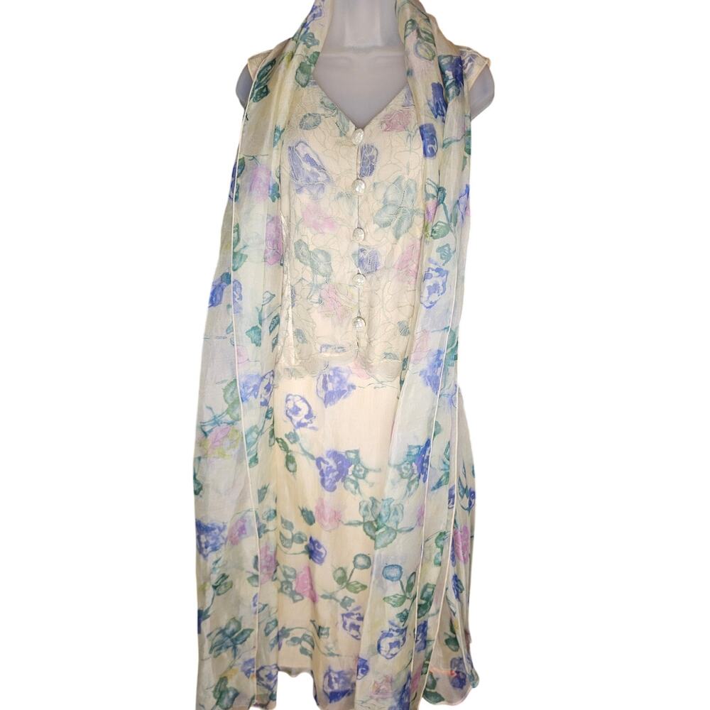 Holly Harp Pale Yellow Floral Two Piece Dress Sz S Vintage Pastel Silk Chiffon - Picture 8 of 11